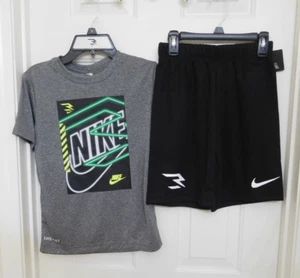 NWT 2pc Nike 3 Brand Gray Green Black Shirt & Black Sport Shorts sz Small - Picture 1 of 1
