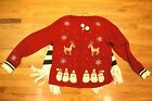 Vintage Ugly Tacky Christmas zipper Sweater Cape Scarf Rudolph XL Womens Awesome
