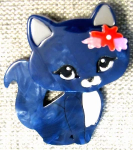 Broche prendedor gato azul oscuro con características multicolores acrílico bellamente hecho a mano - Imagen 1 de 3
