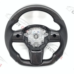 Custom Carbon Fiber Steering Wheel For Tesla Model 3/Y 2017-2022 with trim - Picture 1 of 8