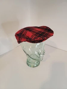 Vtg Pendleton Plaid Cabbie Hat MEDIUM Virgin Wool Driving Cap Newsboy Red Tartan - Picture 1 of 7