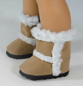 18 in Mädchen Puppenkleidung Schuhe hellbraun pelzig Kunst Wildleder Stiefel amerikanischer Verkäufer - Bild 1 von 1