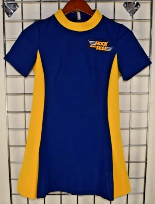 Vestido Vintage Sajonia Rock Roll Parche Talla S Años 60 Brillante Azul Marino Dorado Amarillo Foto 1 de 4