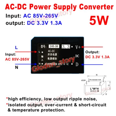 AC-DC Converter Switching Power Supply Module AC 110V 220V 230V to 3.3V 1.3A 5W - Image 1 of 2