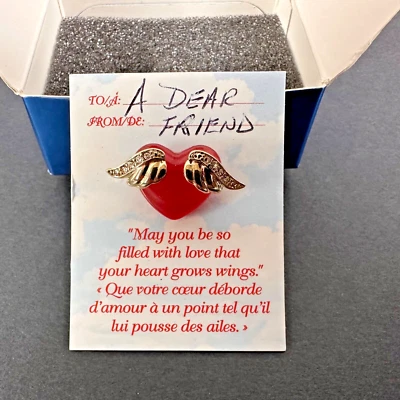 Avon Hearts a Flutter Pin Red Heart Gold Wings Crystals 2007 - Image 1 of 4