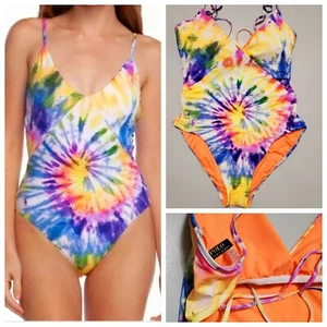 POLO Ralph Lauren Womens TIE-DYE PONY CRISS CROSS BACK One PIECE SWIMSUIT SZ:XL - Picture 1 of 9
