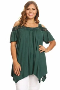Women Plus Size, short sleeve, relaxed fit with cold Shoulders Top - Made in USA - Picture 1 of 4