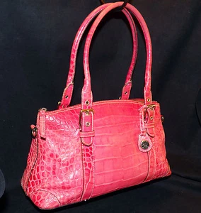Dooney and Bourke Pink Alligator Crocodile Leather Domed Satchel Nile Collection - Picture 1 of 12