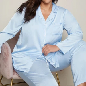 Ladies plus size 22 BLUE Autograph Satin button up long arm leg pyjamas NEW 274 - Picture 1 of 4
