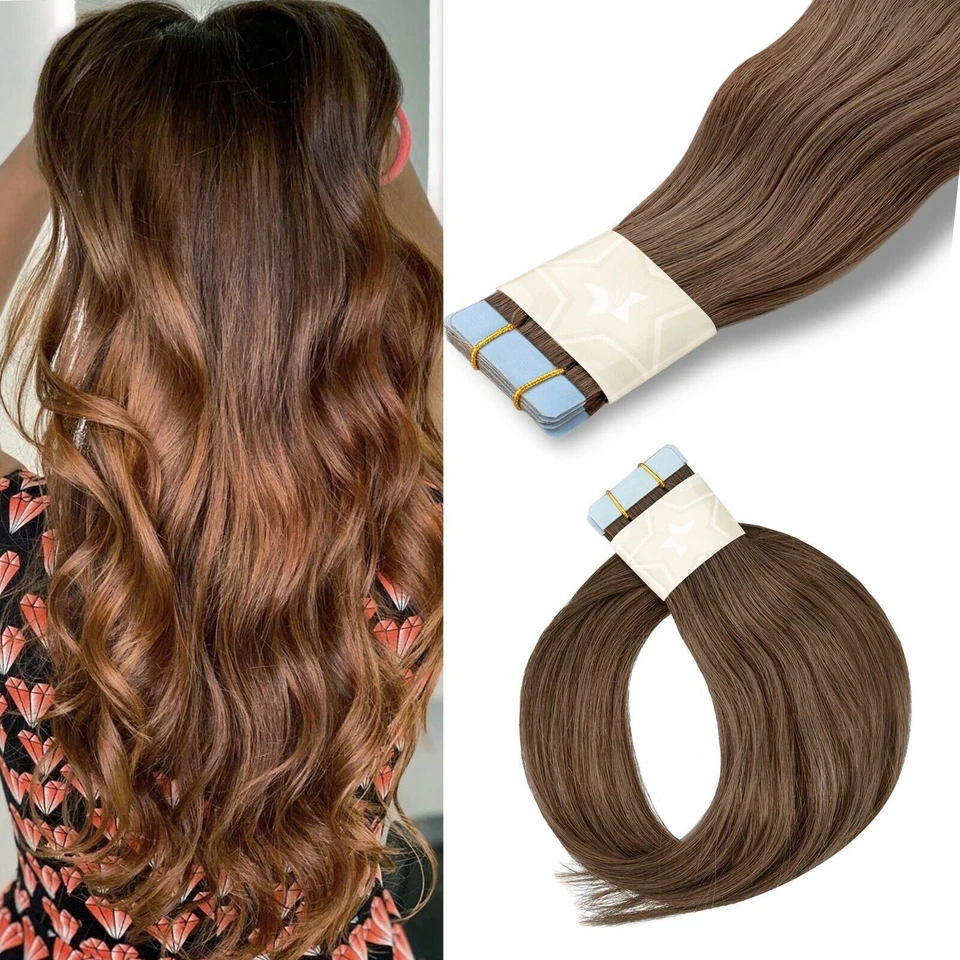 Rotbraune Remy Echthaar Tape-In Extensions - Bild 1 von 4