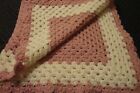 Handmade Peach White Pastel Knit Baby Quilt Crib Bedding 34" Square Nursery  219
