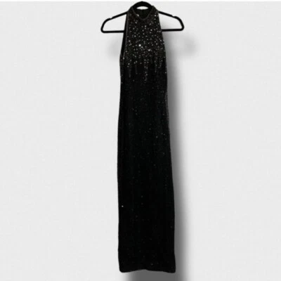 90s Stenay Black Beaded Sequin Prom Dress - Image 1 of 4