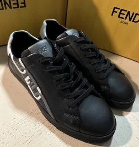 NIB $795 Fendi Men FF Logo Leather Sneakers Black 10 US/9 UK - Picture 1 of 11
