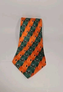 UM University Of Miami Hurricanes Canes Neck Tie Eagles Wings 100% Silk AOP Logo - Picture 1 of 2