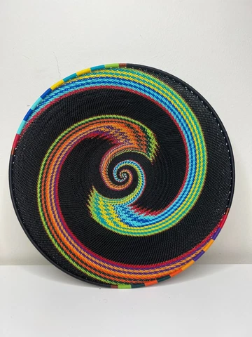 large hand weave Rainbow south African telephone wire basket 12" x 5"African Art Cover