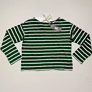 Levis Womens T-Shirt Green White Striped Long Sleeve Crew Neck Embroidered S New - Picture 1 of 6
