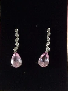 925 Sterling Silber DQ & cz rosa Birne 33 mm Träne Ohrhänger, Hochzeit # 07 - Bild 1 von 12