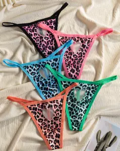 Neon Leopard Print Heart Cutout Thong Hot Sexy Naughty Sissy Size XL 💖 Meow!!! - Picture 1 of 3