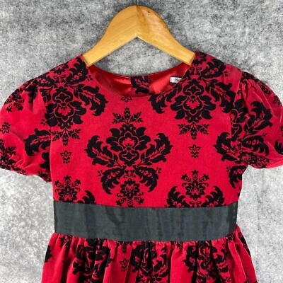 Hartstrings Dress Girls 8 Red Black Velvet Palampore Floral Ribbon Cotton Party - Image 1 of 4