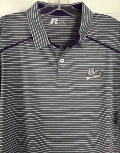 Russell Athletic Mount Union Purple Raiders Polo Shirt Men’s Medium Gray Striped - Picture 1 of 7