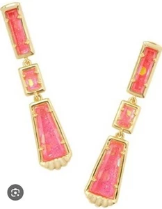 NWT Kendra Scott Serena Linear Earrings 3 Tier Drop Dangle 14k Over Brass Pink - Picture 1 of 8