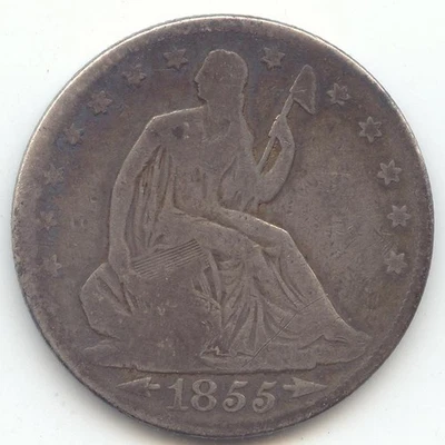 1855 Arrows Seated Liberty Half Dollar, G-VG Details - Image 1 of 2