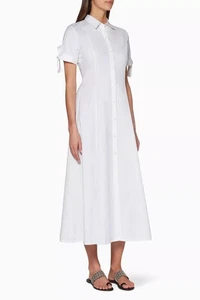 Theory XS UK 6 8 Tie Sleeve Midi Shirt Dress Crisp Bright White Cotton Poplin - Picture 1 of 14