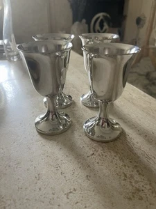 Silver Metal Stemmed Hock Wine Goblets Fluted 4 Cups Toasting Party Or Judaic - Picture 1 of 8