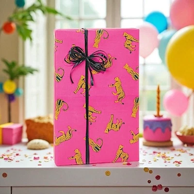 HOT PINK CHEETAH Print Design 24" Gift WRAPPING Paper Choose Length Amount  - Image 1 of 2