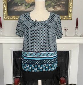 Dana Buchman Black Blue Aqua Double Layer Blouse Tunic Top Small - Picture 1 of 9