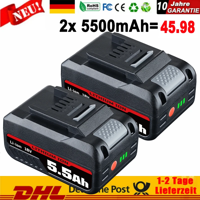 MARKENLOS 2X 6,0Ah 5,5Ah Ersatzakku Für Einhell Akku 18V Power X-Change Lithium PXC LED