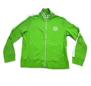 LRL Ralph LAUREN Womens XL Lime Green white full zip Y2K 100% Cotton - Picture 1 of 8