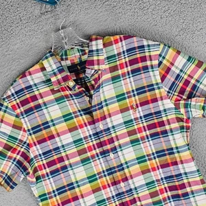 Ralph Lauren Shirt Mens Medium Multi Plaid Slim Fit Short Sleeve Button Down - Picture 1 of 8