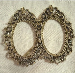 Vintage Ornate Ormolu Double Oval Photo Picture Frame Antique Style Stand - Picture 1 of 3