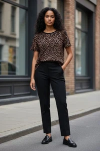 Zara schwarz-braun gemusterte Kurzarm Bluse Größe L - Bild 1 von 4