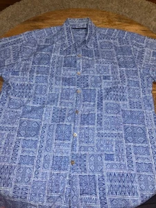 Tori Richard Shirt Mens small blue geometric Floral Cotton Lawn  Hawaiian - Picture 1 of 5
