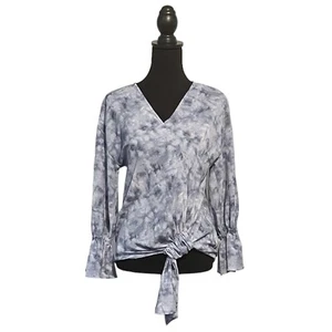 Juicy Couture Blouse XS Blue Tie-Dye Tie-Front Hem V-Neck - Picture 1 of 12