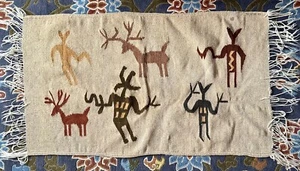Hand Woven Wool Rug Pueblo Pictorial 40" x 24" Anasazi Petroglyph Figures AS IS - Picture 1 of 13