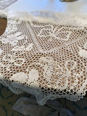 Vintage Irish Linen & Crochet Mary Card Lace 84” Square Supper Cloth - Image 1 of 4