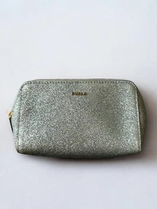 Furla sparkle gray glitter small Cosmetic makeup Pouch gold hardware designer - Picture 1 of 3