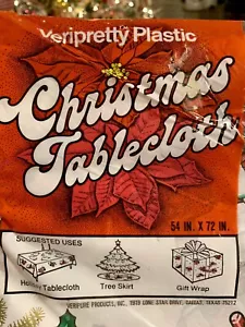 Vintage Plastic Christmas Tablecloth - 54" X 72" New In Bag Santa - Picture 1 of 3