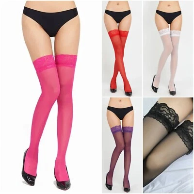 Women Thigh High Stockings Tights Floral Lace Pantyhose Lingerie - Image 1 of 4