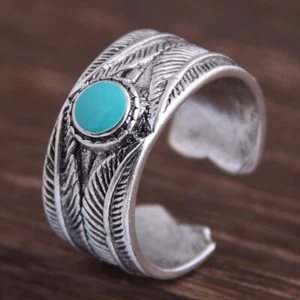 Vintage Handmade Indian Band Silver Ring With Green Stone-size adjustable - Picture 1 of 5