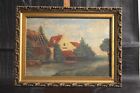 ANTIQUE PAINTING ON CANVAS WITH FRAME OIL VIEW OF THE LAVOIR