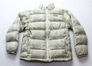 Patagonia Kid's Full Zip High Neck Down Winter Jacket LB3 Beige Plaid Large (12) - Picture 1 of 12