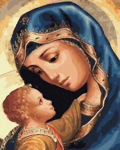 Malen nach Zahlen Holzrahmen Jungfrau Maria und Jesus - Bild 1 von 12