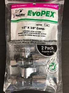 SharkBite K23037 EvoPEX Push-To-Connect Straight Stop, 1/2" x 3/8" 2 Pack. (b3) - Picture 1 of 2