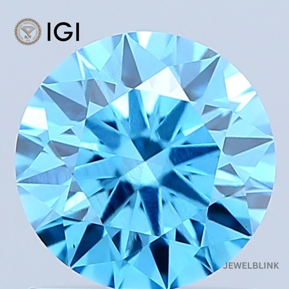 IGI Certified 1.04 Carat Fancy Vivid Blue VS2 Round Cut CVD Lab Grown Diamond - Image 1 of 4