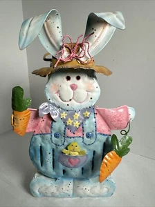 Portacandela e lanterna coniglietto bambina primavera in latta rosa e blu - Foto 1 di 13