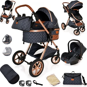 Baby Pram Buggy 3 in 1 Travel System Car Seat Folding Pushchair Reversible - Picture 1 of 117